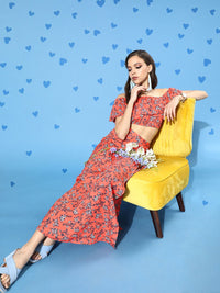 Berrylush Orange Floral Off-Shoulder Crepe Maxi Dress