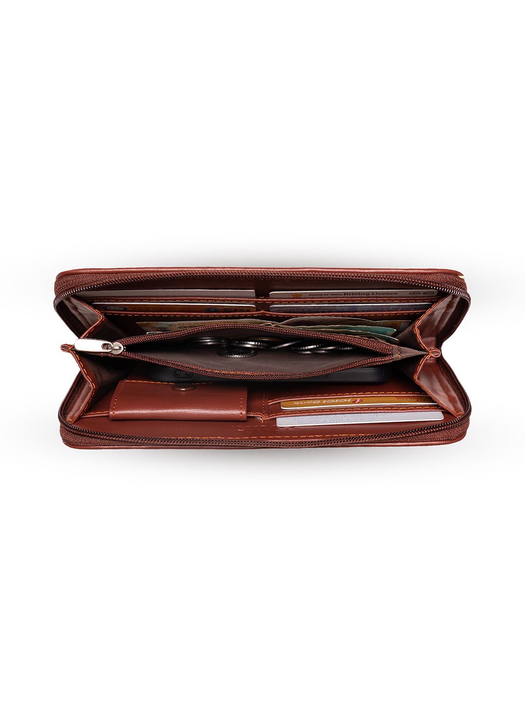 ZOUK Women Brown Solid Vegan Leather Zip Around Wallet