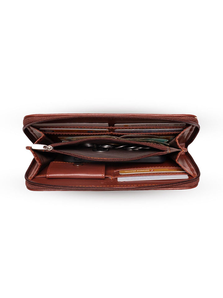 ZOUK Women Brown Solid Vegan Leather Zip Around Wallet