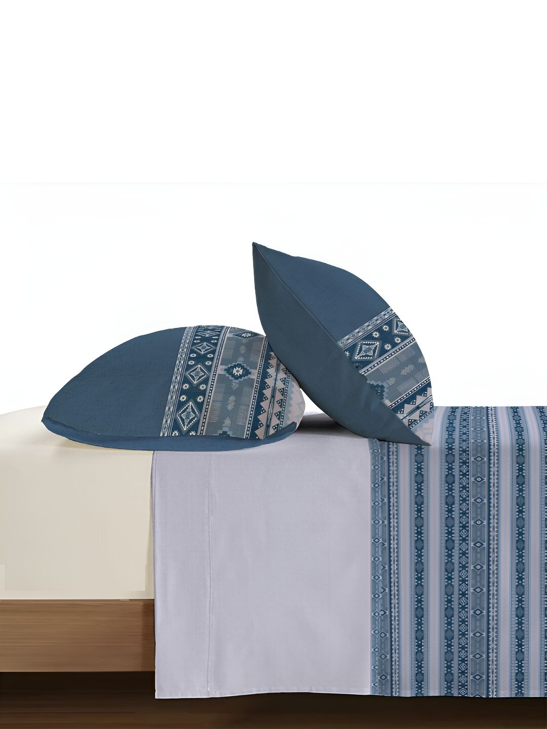 MYTRIDENT Grey & White Ethnic Motifs 210 TC Pure Cotton King Bedsheet with 2 Pillow Covers