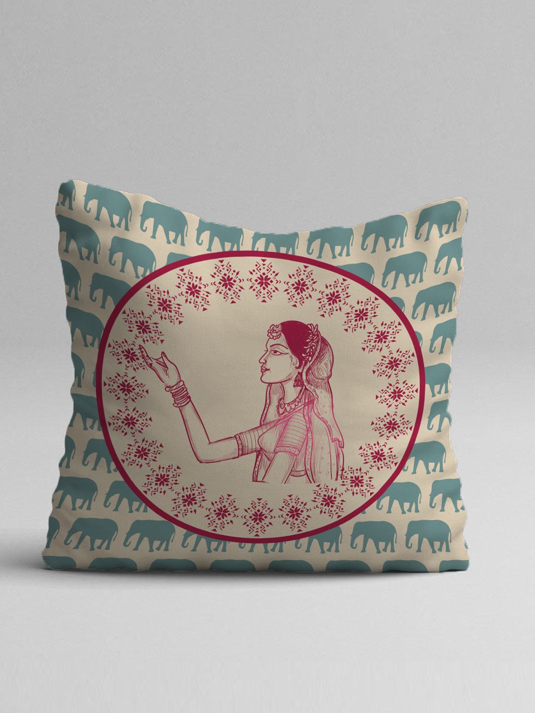 STITCHNEST Set Of 5 Teal & White Ethnic Motifs Square Cushion Covers
