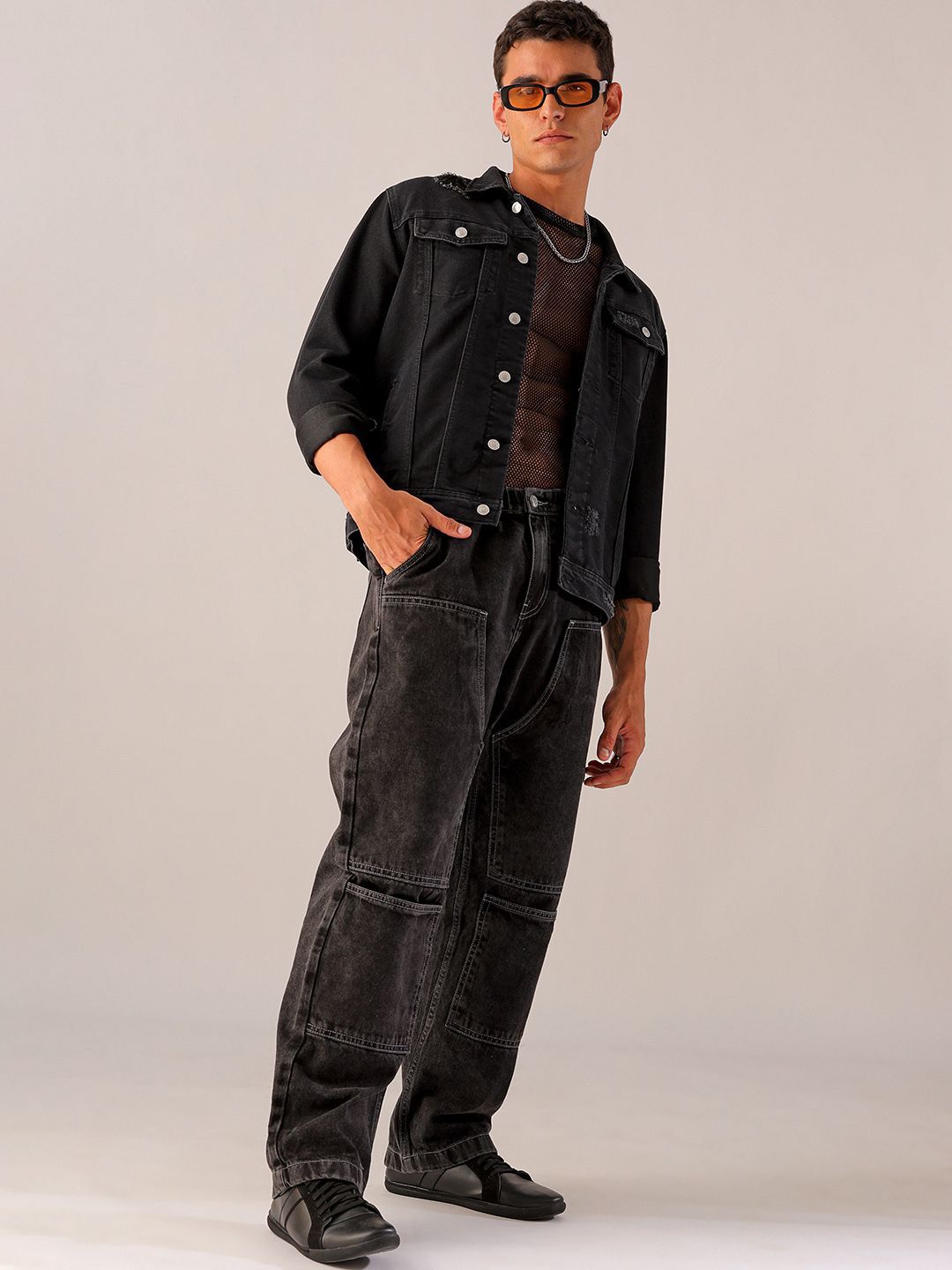 The Indian Garage Co Men Mid-Rise Loose Baggy Fit Elasticated Wasit Cargo Jeans