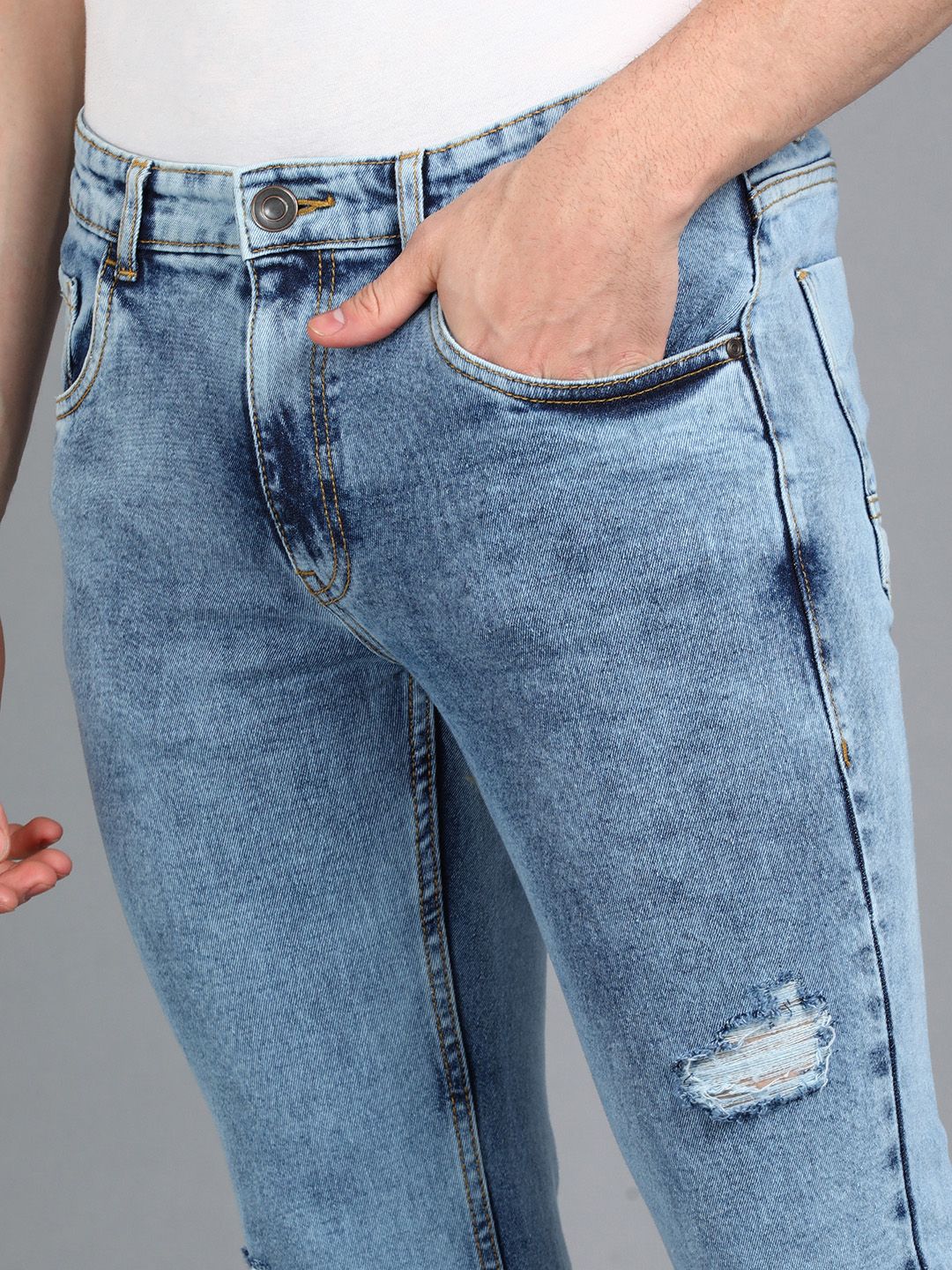 Urbano Fashion Men Slim Fit Mildly Distressed Heavy Fade Stretchable Cotton Jeans