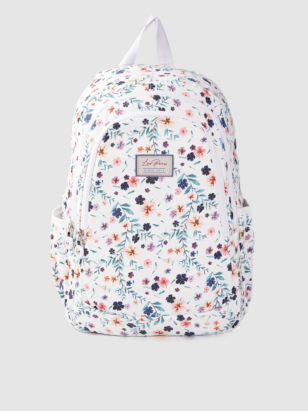 Lino Perros Women White & Green Floral Print 13 Inch Laptop Backpack