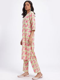 Anouk Floral Printed Pure Cotton Straight Kurta with Trousers & Dupatta
