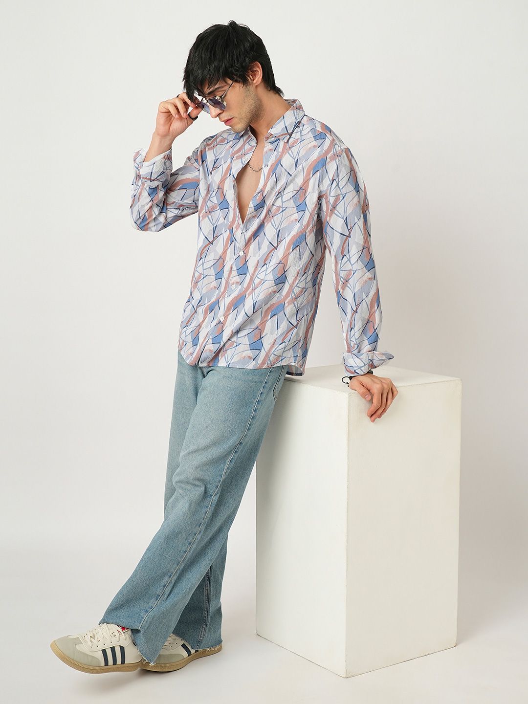 VASTRADO Men Classic Cutaway Collar Abstract Printed Slim Fit Casual Shirt