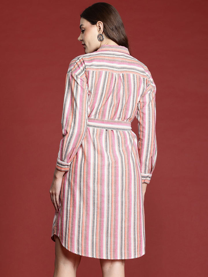 all about you Pure Cotton Striped Shirt Dress with Belt