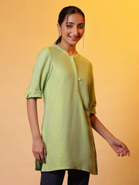 AURELIA Mandarin Collar Roll-Up Sleeves Pure Cotton Kurti