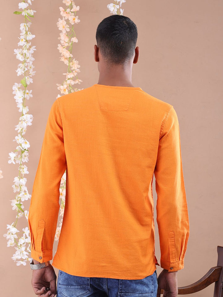 The Indian Garage Co Men Orange Gotta Patti Floral Anarkali Kurta