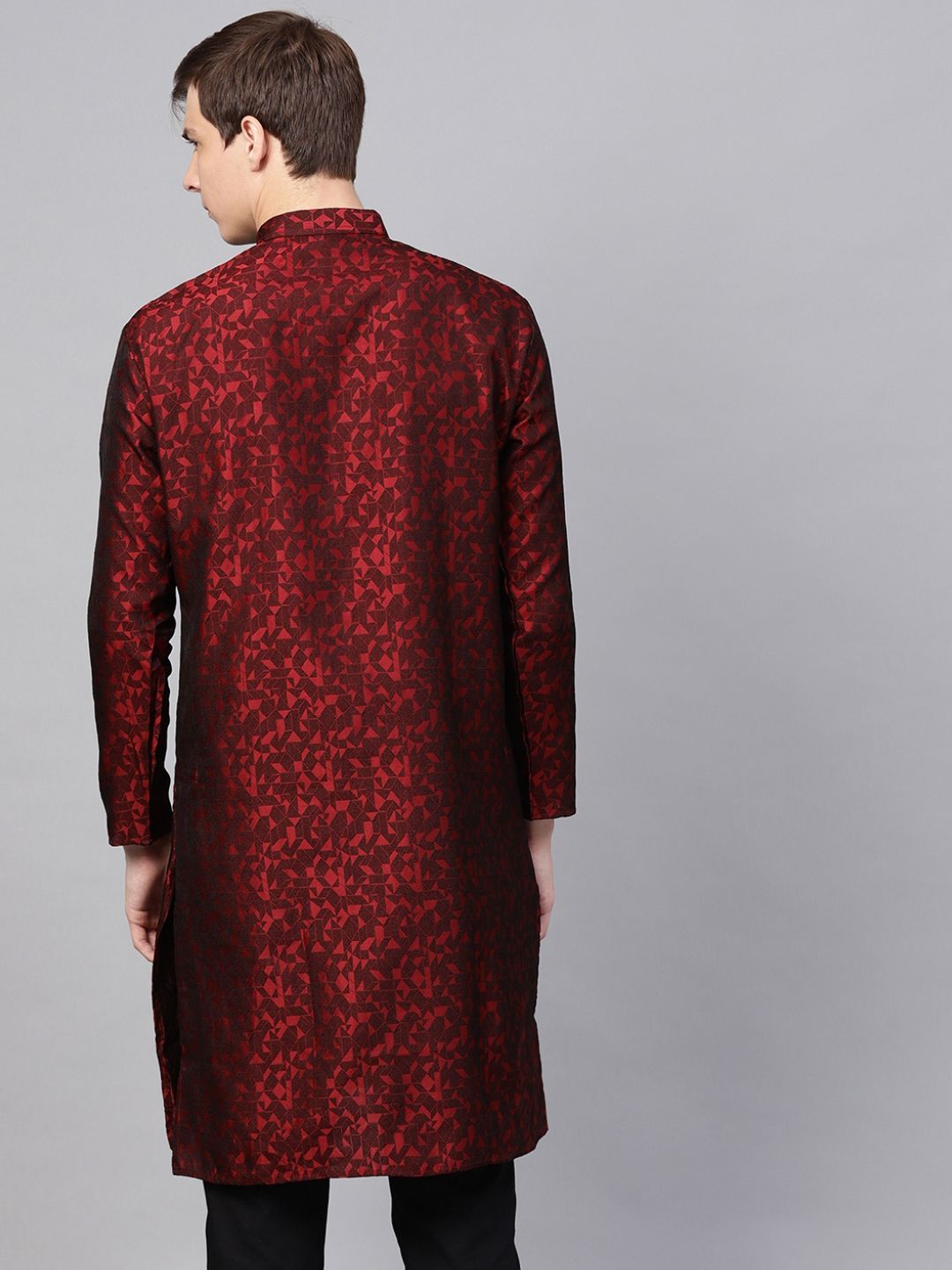 SOJANYA Men Maroon Woven Design Straight Kurta