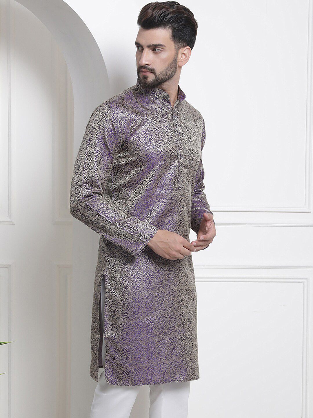 SOJANYA Ethnic Motifs Woven Design Mandarin Collar Jacquard Kurta