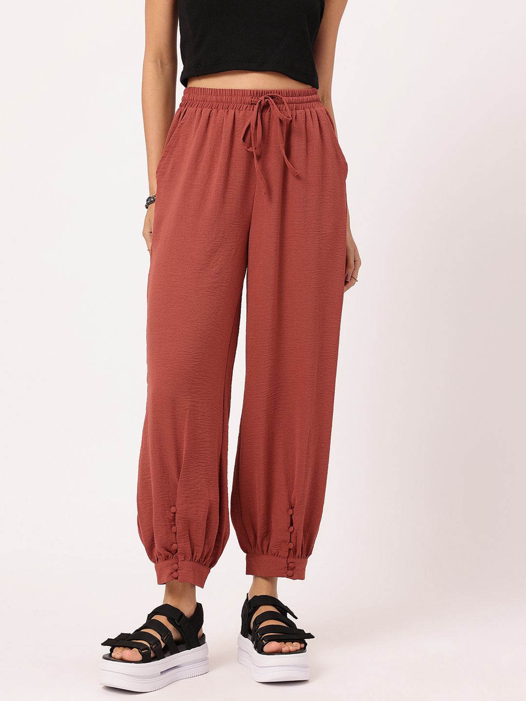 DressBerry Women Bohemian Bliss Crinkled Buttoned-Cuffs Trousers