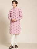 SOJANYA Men Pink & Black Pure Cotton Self Design Kurta