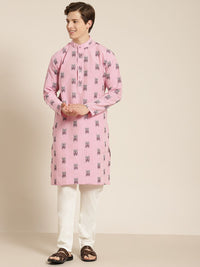 SOJANYA Men Pink & Black Pure Cotton Self Design Kurta