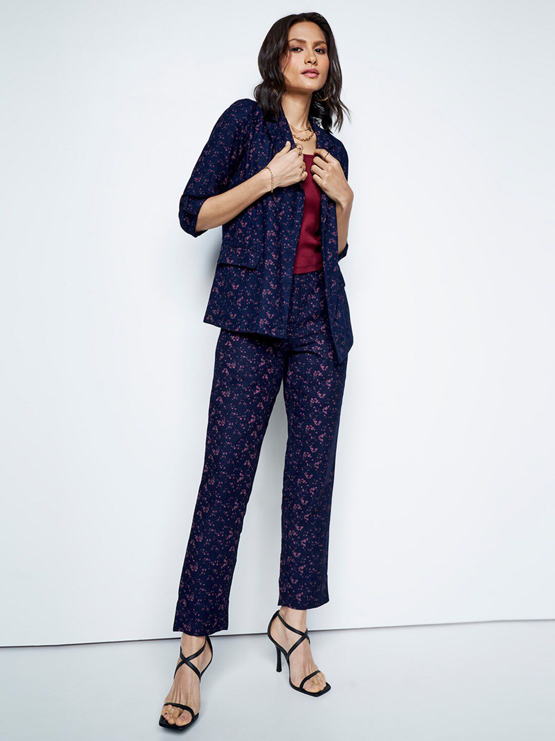 AND Self Design Top Blazer With Trousers Co-Ords