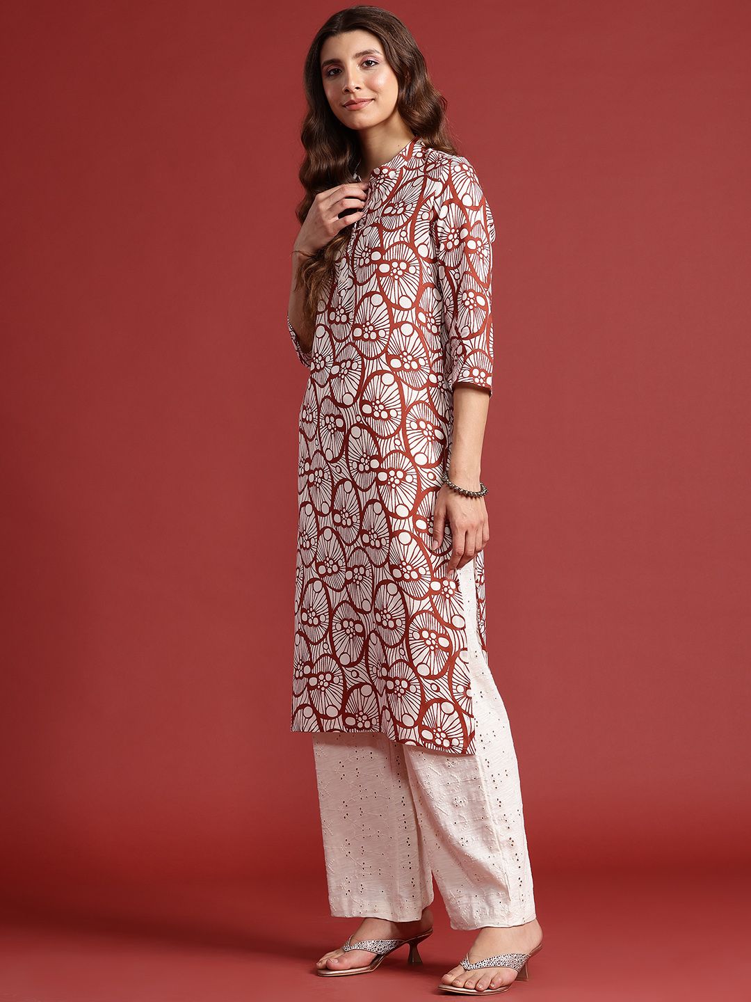 Anouk Ethnic Motifs Printed Mandarin Collar Straight Kurta