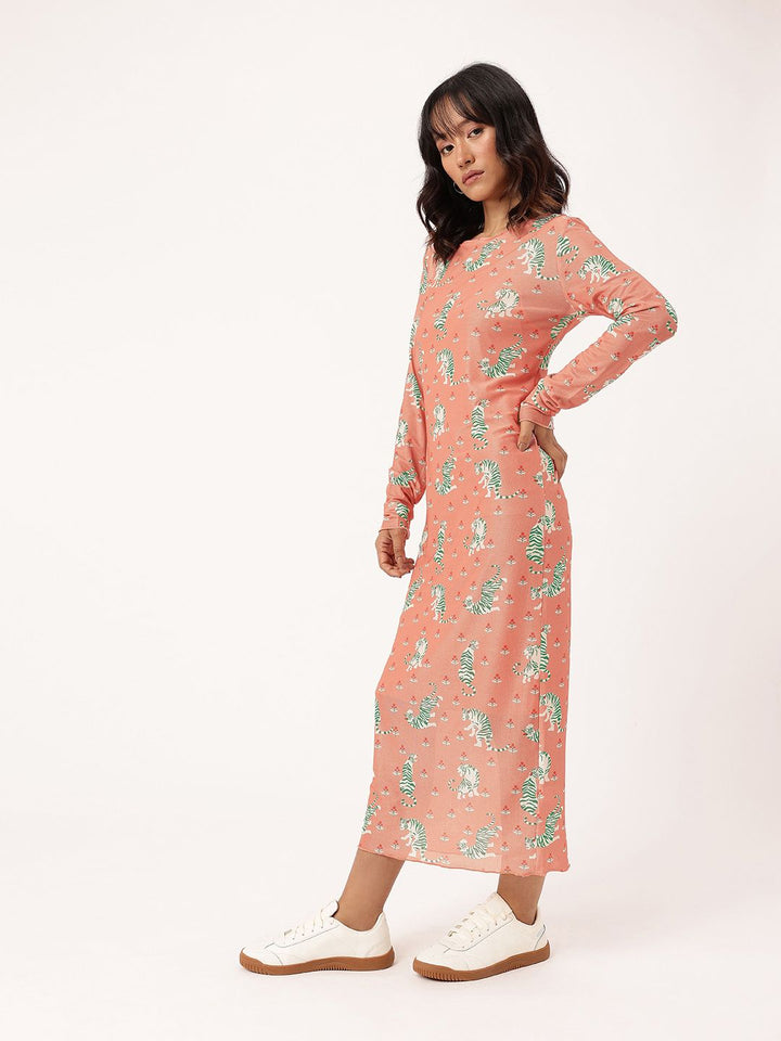 DressBerry Girly Girl Soft Net Graphic Printed Sheath Midi Dress Comes With Inner Slip