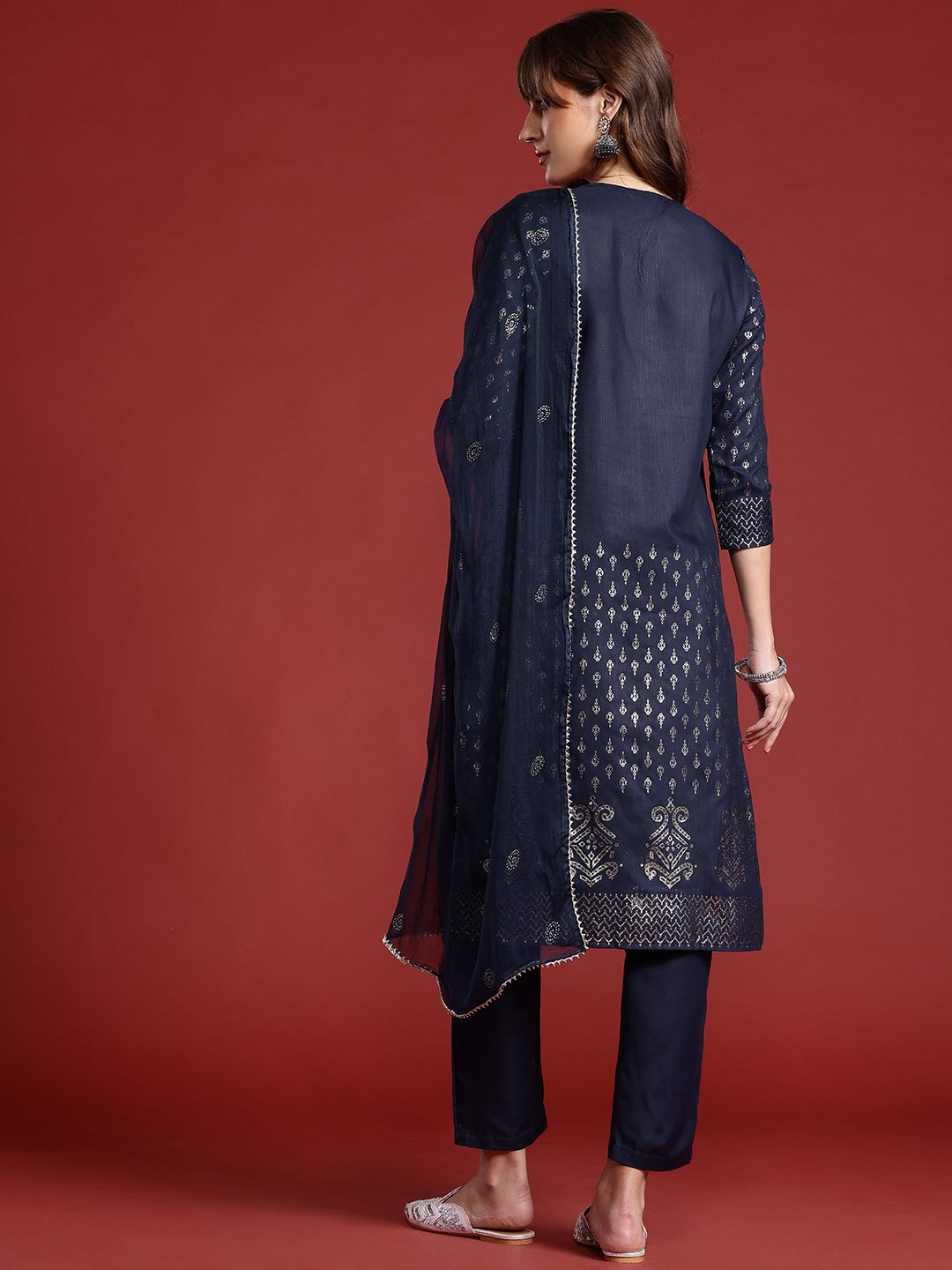 Anouk Foil Print Yoke Design Gotta Patti Kurta with Trousers & Dupatta