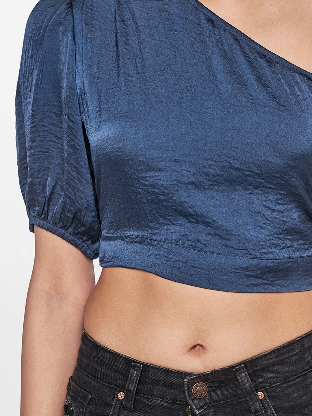 AND Satin Puff Sleeve Crop Top
