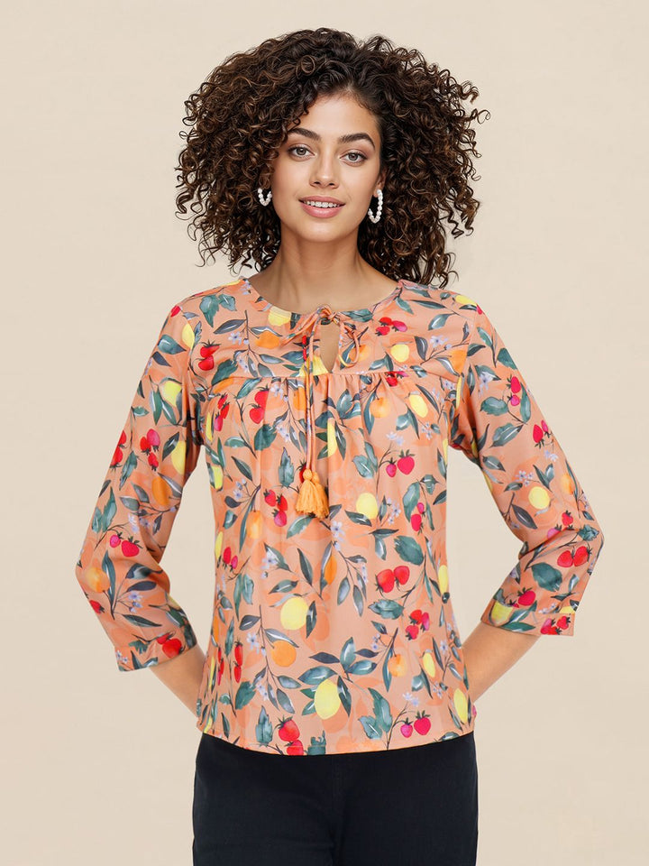 DressBerry Tropical Print A-Line Top