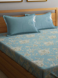 KLOTTHE Floral Printed 400 TC Pure Cotton Fitted Super King Bedsheet & 2 Pillow Covers