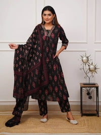 KALINI Printed V-Neck Kurta with Trousers & Dupatta