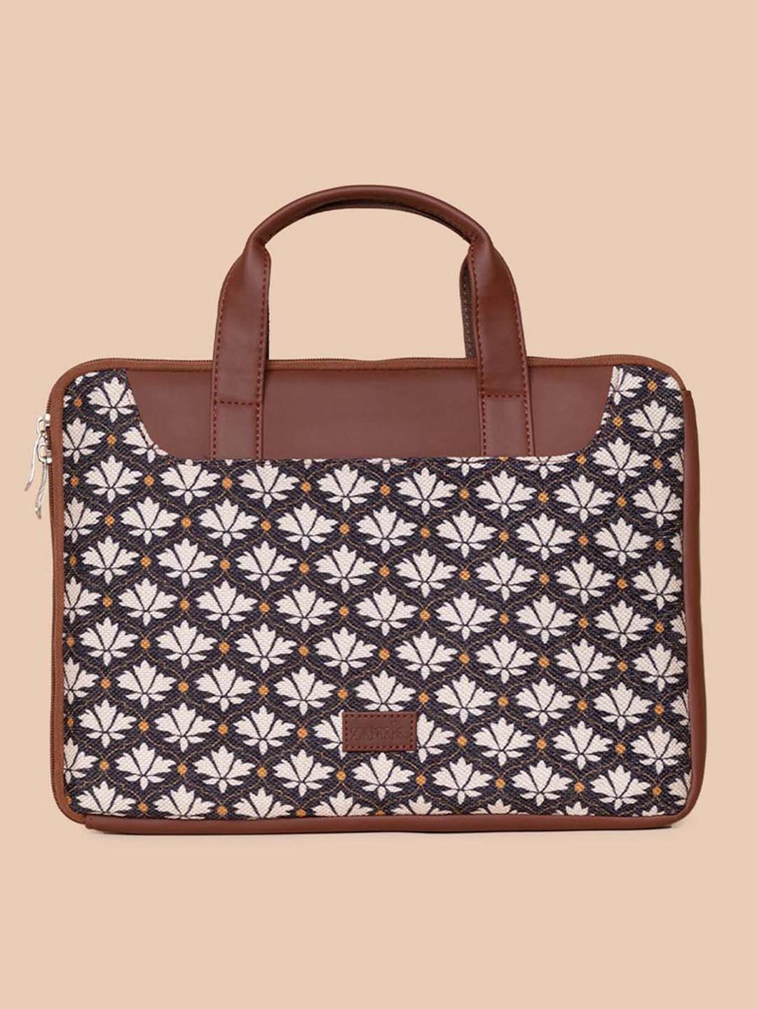 ZOUK Women Black & Brown Printed Jute Laptop Sleeve