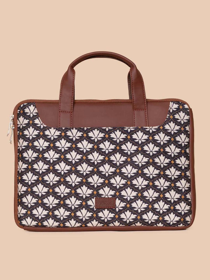 ZOUK Women Black & Brown Printed Jute Laptop Sleeve