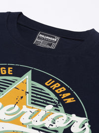 DILLINGER Men Navy Blue Printed Pure Cotton Oversized T-shirt