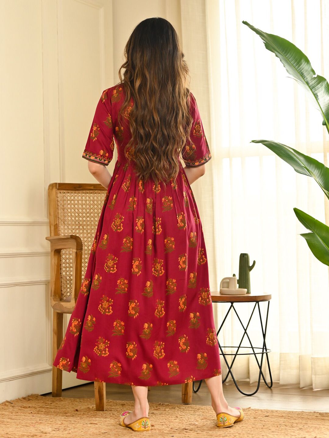 Rustorange Floral Printed Maxi Dress