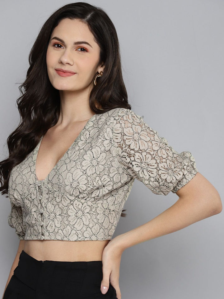 SASSAFRAS Beige Blouson Crop Top