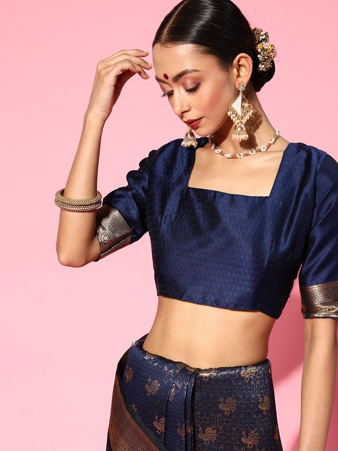 Saree mall Ethnic Motifs Silk Blend Saree with Woven Design border