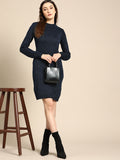 all about you Navy Blue Self Design Jumper Dress