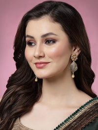 Anouk Gold-Plated Stone Studded & Beaded Crescent Shaped Drop Earrings
