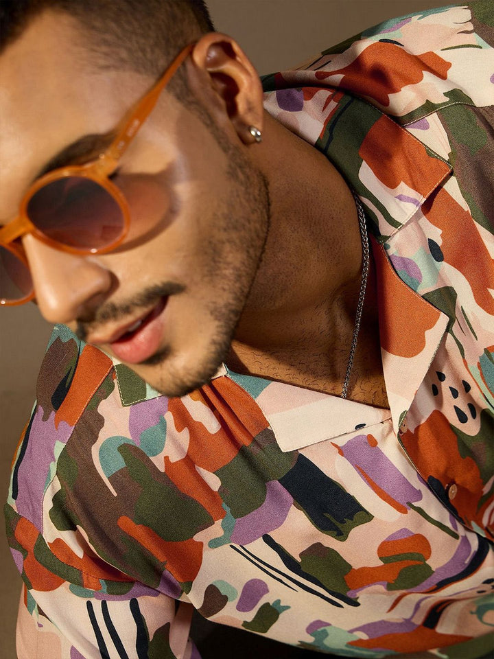 DENNISON Men Abstract Printed Oversized Smart Casual Shirt