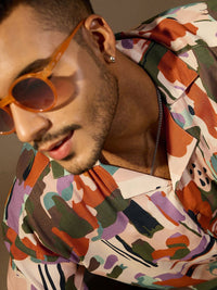 DENNISON Men Abstract Printed Oversized Smart Casual Shirt