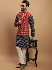 SOJANYA Geometric Embroidered Regular Kurta with Churidar & Embroidered Nehru Jacket