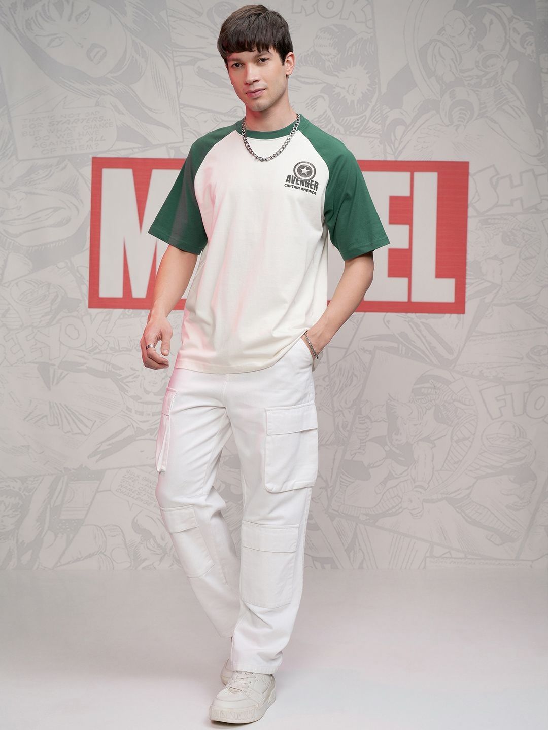 HIGHLANDER Marvel Men Captain America Round Neck Dropshoulder Oversized T-shirt