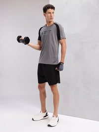 HRX by Hrithik Roshan Typography Printed Rapid-Dry Training T-shirt with Panelling Detail