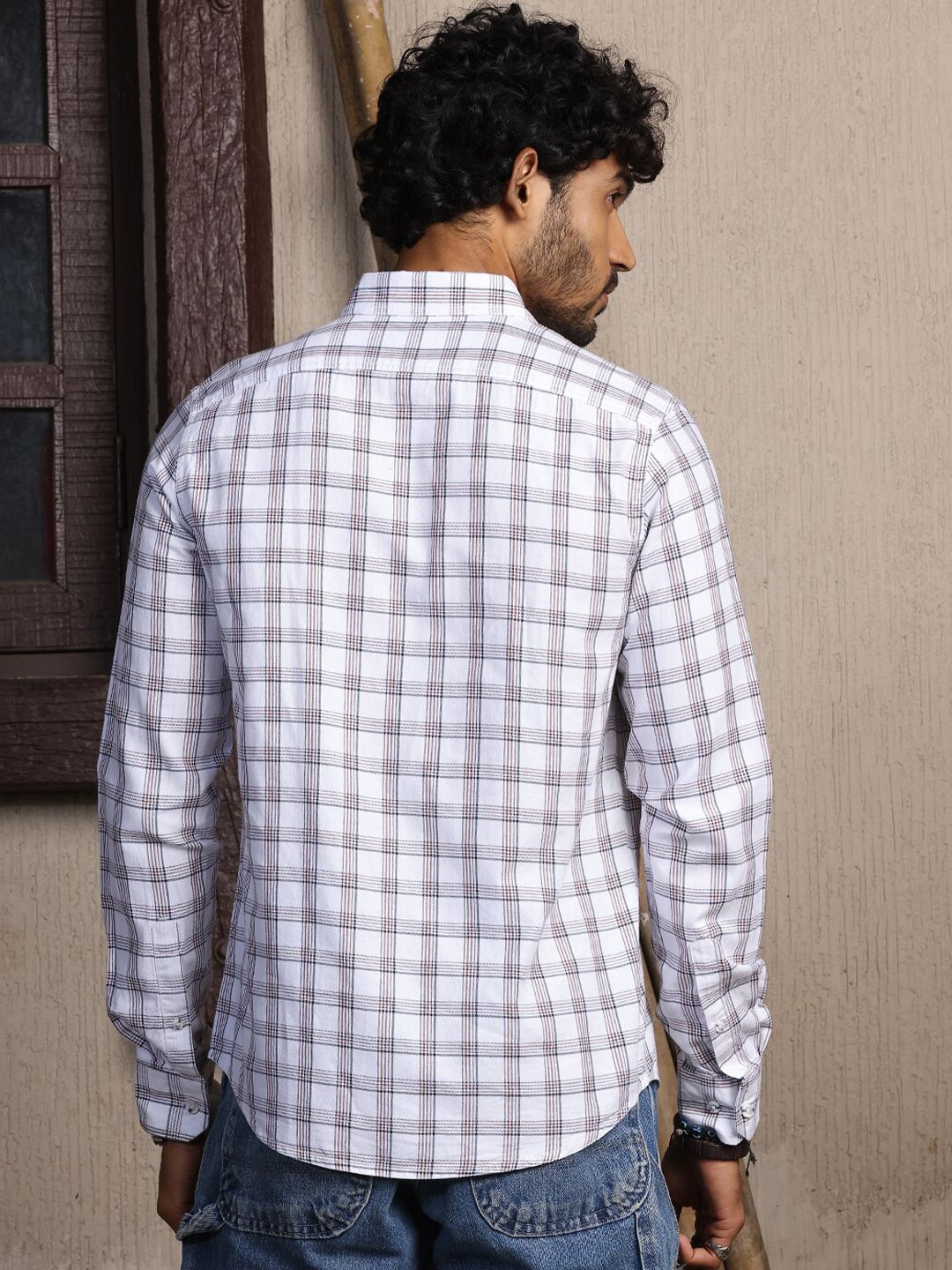Thomas Scott Standard Slim Fit Tartan Checks Pure Cotton Casual Shirt