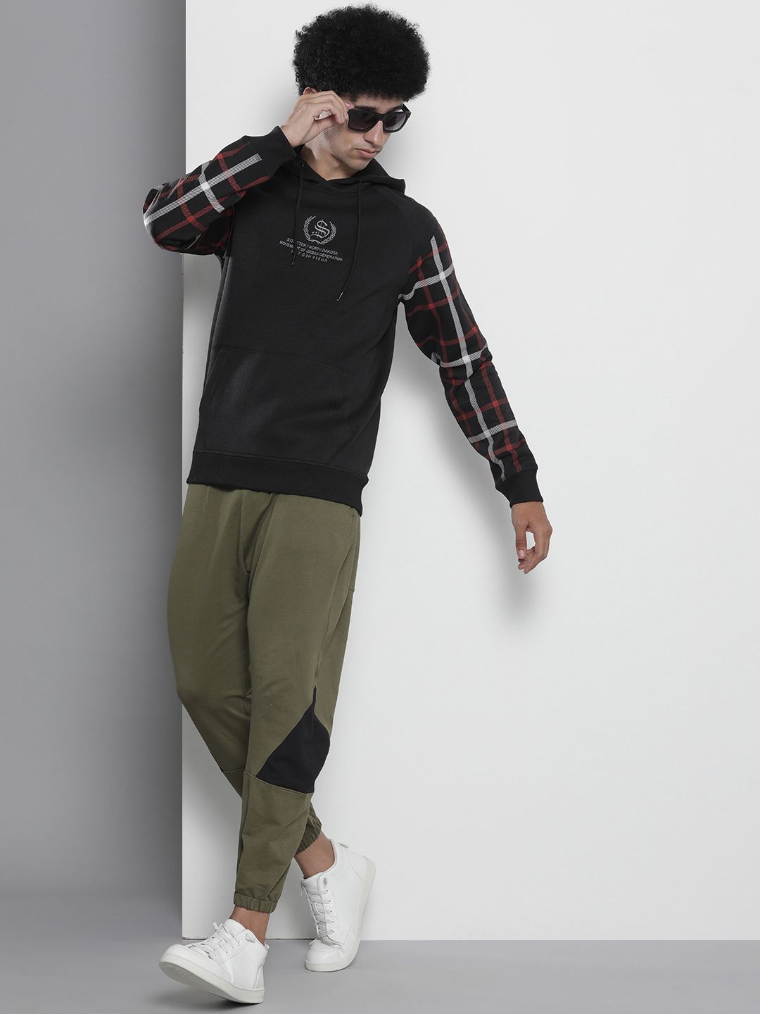 The Indian Garage Co Men Black Embroidered Hooded Sweatshirt