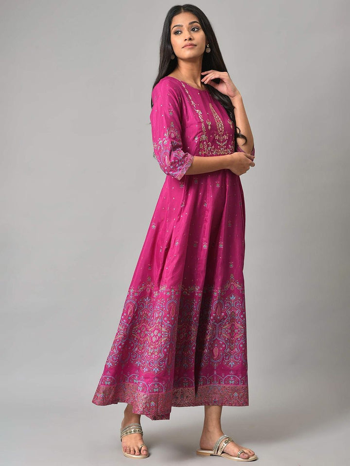 W Purple Ethnic Motifs Ethnic Maxi Dress