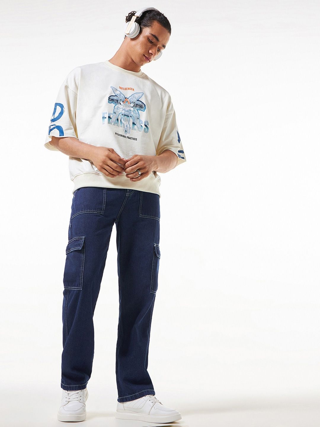 Bewakoof Men Pure Cotton Baggy Cargo Jeans