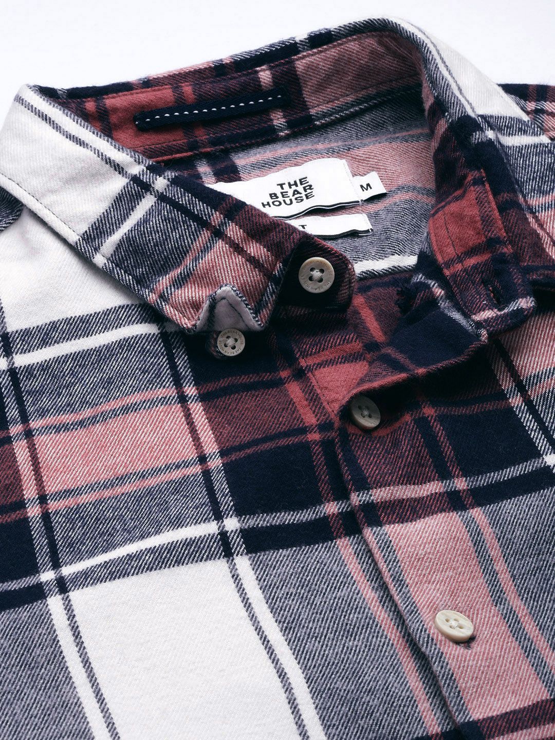 THE BEAR HOUSE Men Pink & Navy Blue Slim Fit Tartan Checked Cotton Casual Shirt