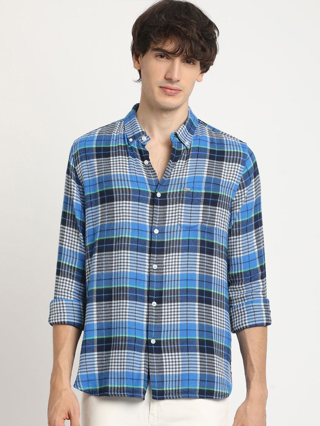 THE BEAR HOUSE Men's Pure Cotton Checked Slim Fit Casual Shit