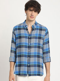 THE BEAR HOUSE Men's Pure Cotton Checked Slim Fit Casual Shit
