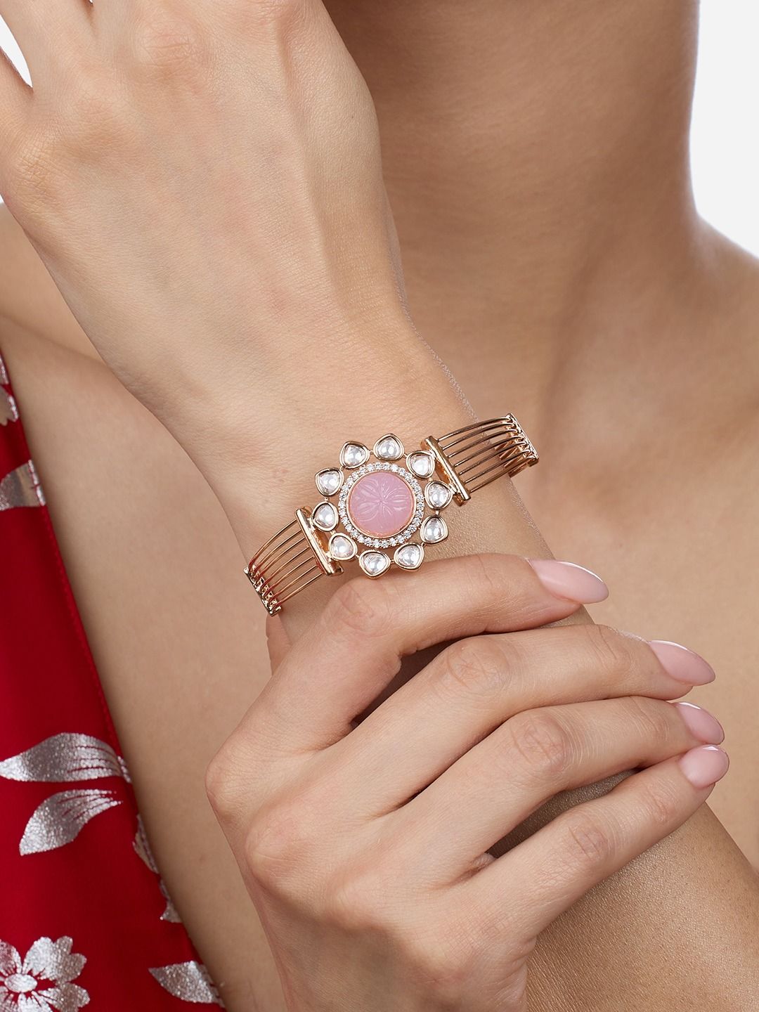 Zaveri Pearls Rose Gold-plated Cubic Zirconia Studded Gelang Kada