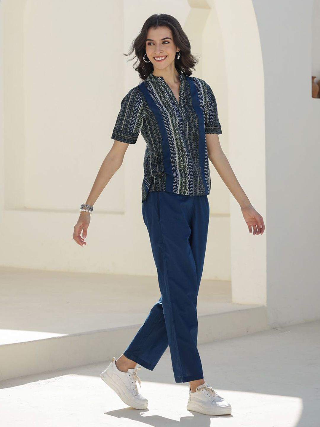 SANSKRUTIHOMES Women Printed Pure Cotton Top With Trousers Co-Ords