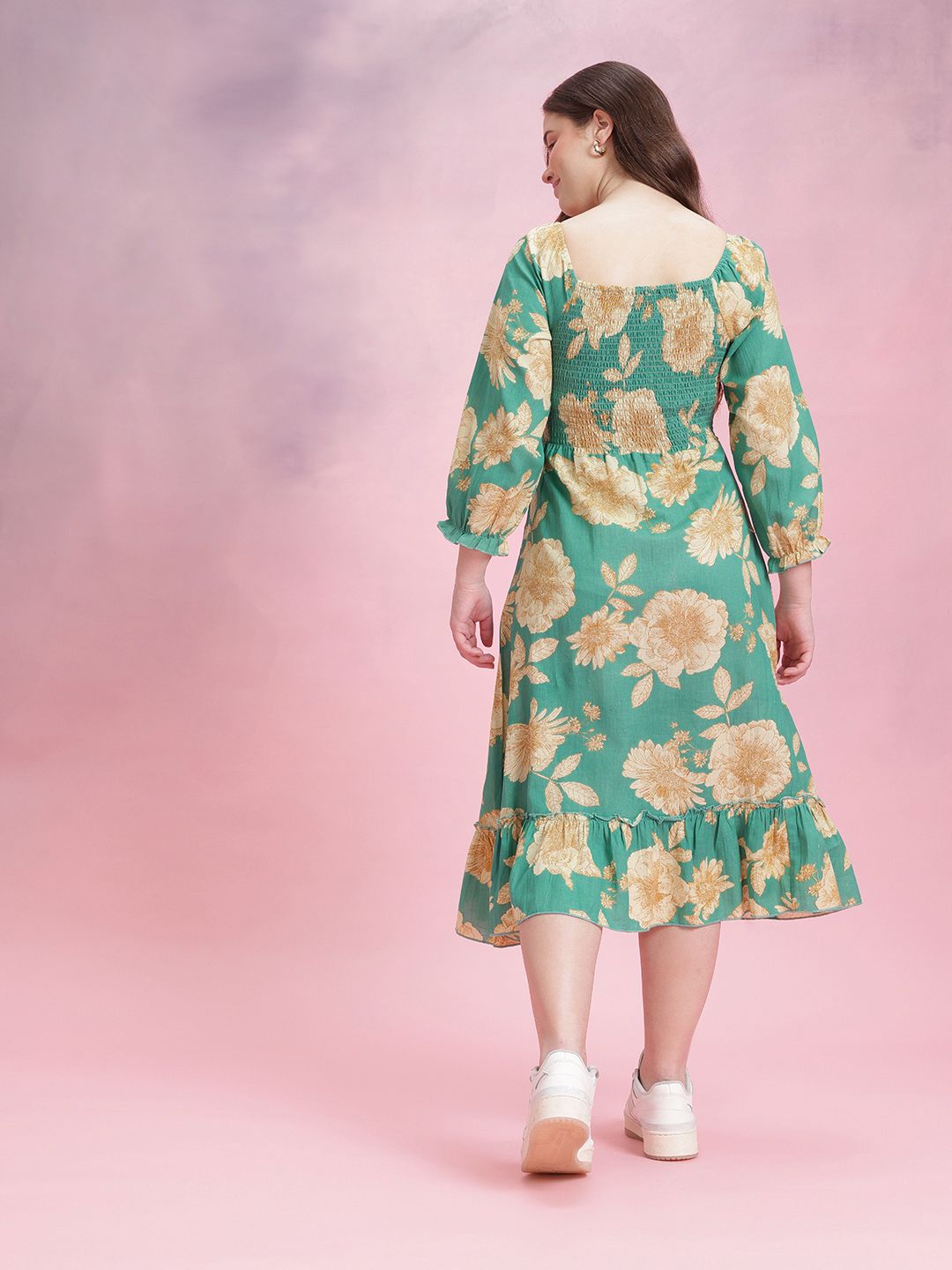 DressBerry Floral Print Puff Sleeve Fit & Flare Dress