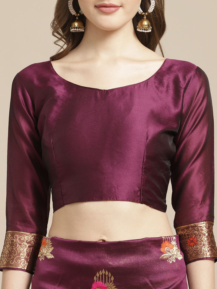 Saree mall Wine-Coloured & Golden Woven Design Banarasi Saree